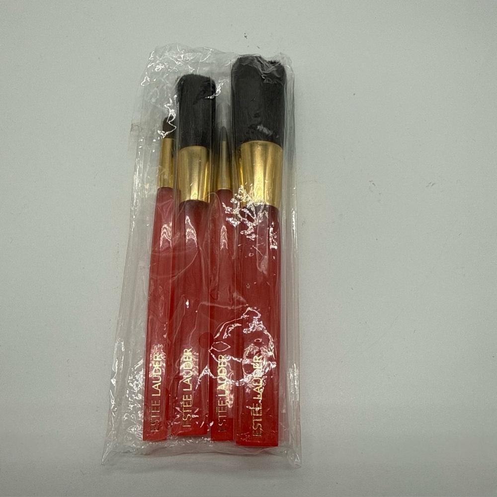 Vtg Set of 4 Estee Lauder Makeup Brushes Face Cheek Eye Powder Bronzer Pink Gold